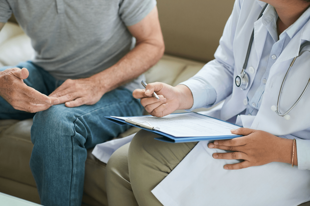 Doctor consulting with a patient about anxiety treatment and Xanax prescription options.